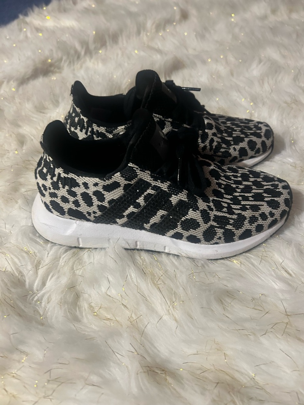 adidas Black and White Leopard Print with black gems Athletic Shoes